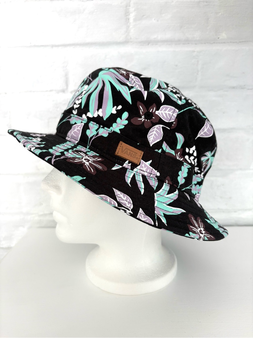 Vans Black Floral Bucket Hat with Mint & Lavender Accents